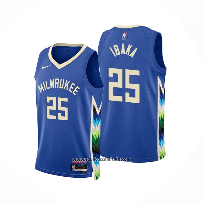 Reino Día del Maestro Normalización Camiseta Milwaukee Bucks Serge Ibaka #25 Ciudad 2022-23 Azul